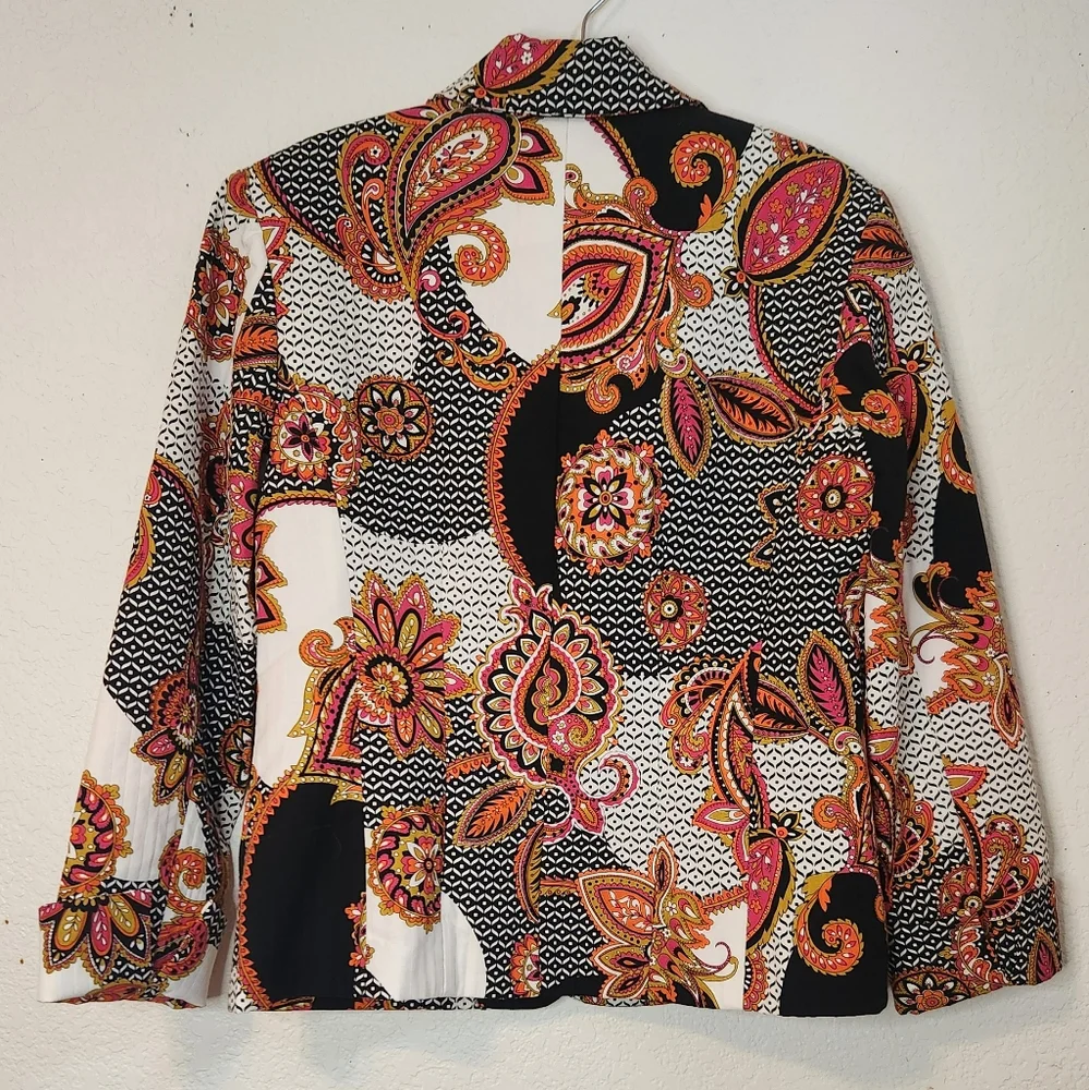 Chico's Women's Fully Lined Multicolored Paisley Button-Up‎ Jacket, Size .5 (S)